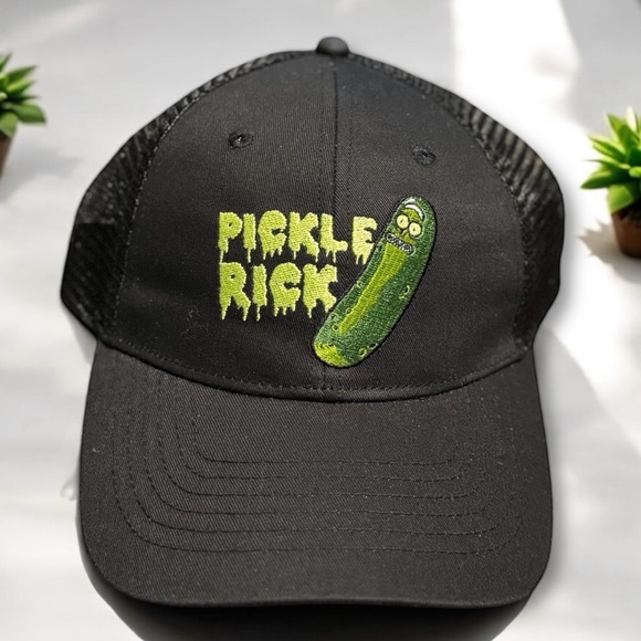 🆕Pickle Rick Embroidered Black Trucker Hat - Picture 1 of 11